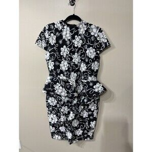 CQ By CQ Black White Floral Dress Bodycon Midi Wedding Special Occassion XL